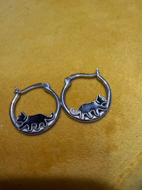 Cat Hoop Earrings in Silver Tone
